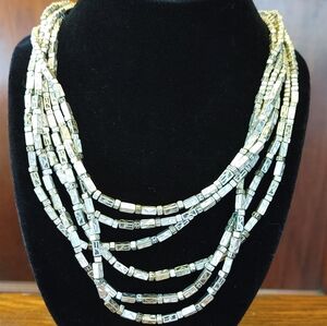 Elegant Silver Toned Beaded Necklace by Chico's 12" Drop (191)